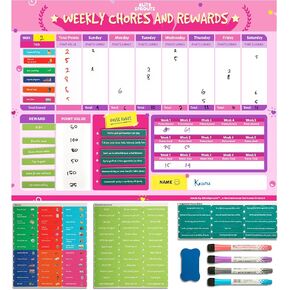Magnetic Chore Chart for Kids - 40c X 30 cm Dry Erase Chore Board with Dry Erase Markers, Responsibility Chart for Kids with Magnets (Pink)