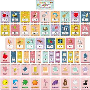 58 Pieces Educational Preschool Cards Kids Early Learning Poster Alphabet Number Colors and Shapes Bulletin Board Decoration Kindergarten Classroom Learning Card with Glue Point Dot (Lovely Style)