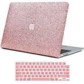 Compatible with MacBook Pro 14 inch Case 2025 2024 2023 2022 2021 M4 A3112 A3185 A3401 M3 A2918 A2992 M2 A2779 M1 A2442, Glitter Smooth Leather Hard Shell Case+Keyboard Cover, Shining Rose Gold