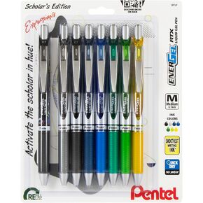 Pentel EnerGel RTX Retractable Liquid Gel Pen, Chill Expressions Pack, 0.7mm, Metal Tip, Medium Line,Assorted Ink, Pack of 8 Pens (BL77XCHIBP8M)