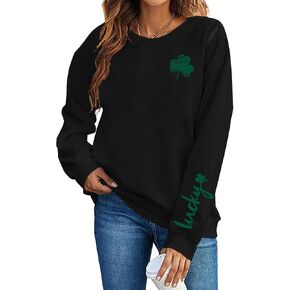 Women St Patricks Day Sweatshirts Lucky Shamrock Long Sleeve Shirt Irish Clover Graphic Print Pullover Tops
