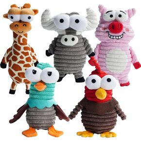 Nocciola 5 Packs Small Medium Dog Squeaky Toys, 5 Funny Strange Squeak Sounds for Different Animals, Durable Stuffed Teething Dog Toys to Keep Them Busy, Dog Accessories Girl for Medium Small Puppies