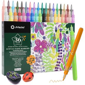 Artecho Acrylic Paint Markers 36 Colors 0.7mm Extra Fine Tip Paint Pens for Rock Painting, Ceramic, Fabric, Canvas, Wood, Glass, Art Supplies