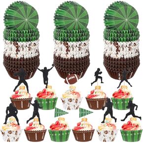 بطانات كب كيك كرة القدم 600pcs مع 33 PCS Cupcake Toppers و Cupcake Wrappers Cupcake Decortings for Game و Birthday Party Party Party Forms Favors