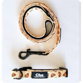 Dog Leash and Collar Set Combo – Durable, Adjustable & Water Resistant, and Vibrant Colorful Patterns (Small, Beige Croissant)