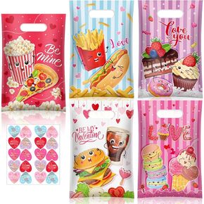 Patelai 100 Pcs Valentines Gift Bags Happy Valentines Day Treat Candy Bags with To and From Stickers Red Pink Heart Snack Container for Party School Party Favor Supplies