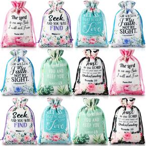 30 Pcs Bible Verse Religious Gift Bags with Drawstring 4 x 6 Inch Floral Christian Candy Gift Wrapping Bags for Women Mother's Day Party Favor Jewelry