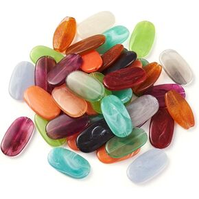 Pandahall 50pcs Flat Oval Imitation Gemstone Acrylic Beads 29x16x4mm Mixed Color Loose Beads Spacers Beads for DIY Jewelry Making
