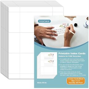 MaxGear Index Cards 300 Printable Index Cards, 3" x 5" Printable Blank Flash Cards Compatible with Laser & Inkjet Printer, Blank Note Cards, Double-sided Printing, White, 3 Cards/Sheet, 100 Sheets