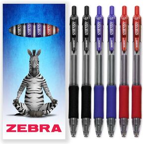 Zebra Sarasa Pen - Retractable Gel Ink Rollerball Pens - 0.7mm Nib - Black, Blue, & Red Ink - Cardboard Wallet Gift Set of 6