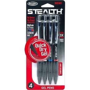 RoseArt Stealth Retractable 2 Count Medium 0.7MM Gel Pen with Comfort Grip, 2 Black Gel Pens, No Smear, No Bleed