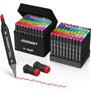 alchilalart 80 Colors Alcohol Based Markers, Alcohol Markers Set, Dual Tip Alcohol Sketching Drawing Markers Animation for Adults Kids