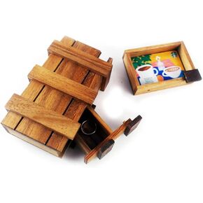 3D Wooden Box Puzzle Secret Unwrap a Hidden Gift Box with a stash or compartments for a Treasure Hunt Puzzle Lover (2 compartments)