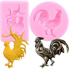 Mujiang Animal Silicone Mold Rooster Fondant Molds For Chocolate Gum Paste Cupcake Topper Candy Polymer Clay Cake Decorating Set Of 2