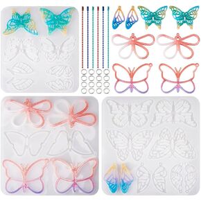 KISSITTY Butterfly Silicone Molds for Key Chains DIY Butterfly Pendant Resin Casting Molds with Jump Rings Ball Chains for Jewelry Making Home Window Party Hanging Decorations