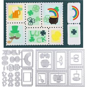 GLOBLELAND Saint Patrick's Day Postage Frame Cutting Dies for Card Making Metal Stamp Frame Die Cuts Cutting Dies Templates for Scrapbooking Journal Embossing Paper Craft Decor