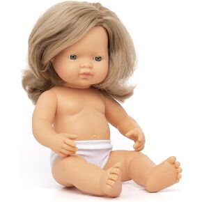 Miniland Doll 15'' Caucasian Dirty Blond Girl (Polybag) - Made in Spain, Anatomically Correct, Quality