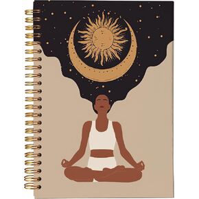 Abstract Boho Afro Girl Meditation Black Girl Lined Spiral Journal Notebook 8.3×5.5 Inches Hardcover College Ruled Notebook Journal for Work Note Taking Journaling