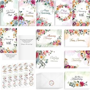 50 Pack Religious Anniversary Greeting Cards Bulk, Assortment Scripture Blessing Inside Christian Anniversary Floral Cards with Envelopes Stickers for Lover Couple Wedding