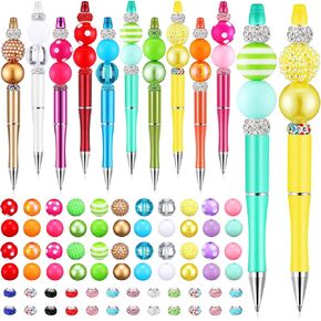 20 Pcs Plastic Beadable Pen Assorted Bead Pen and 88 Pcs Multicolor Beads Crystal Spacer DIY Ballpoint Black Ink Set for Office School Supplies(Elegant Color)