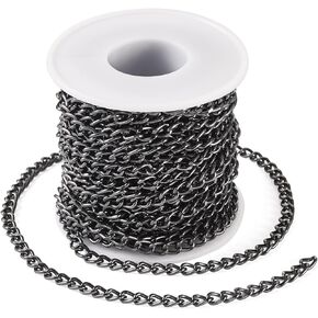 Beadthoven 16.4ft Aluminum Curb Chains, Black Chains for Jewelry Making 5mm Wide Metal Craft Chain Link Spool Twisted Links Oval Cross Curb Chains Unwelded for Clothes Necklace Bracelet DIY Findings
