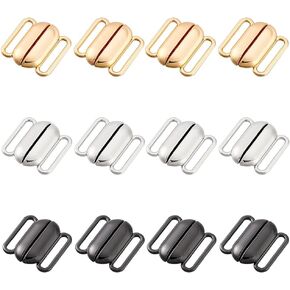 PH PandaHall 12 Sets 3 Colors Bra Closure Clasps, 0.7 Inch Front Closing Bikini Clasp Clicker Closure Bikini Hook Closure Garment Clasps Bra Buckle for Sewing Lingerie Swimsuit, Golden/Platinum/Black