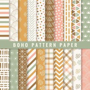 40 Sheets Boho Pattern Paper Rainbow Stripe Dot Scrapbook Specialty Paper Double Sided Craft Paper For DIY Card Making Photo Album Journal Decor, 6 x 6 Inch