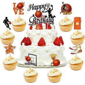 Basketball Cupake Toppers and Cake Toppers- 25PCS Basketball Birthday Cupcake Picks Basketball Birthday Cake Decorations Sports Theme Basketball Players Birthday Party Supplies