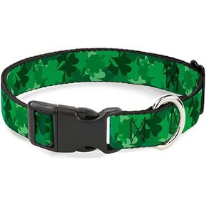 Buckle-Down 18-32" St. Pat'S Stacked Shamrocks Greens Plastic Clip Collar, Wide Large