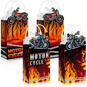 Chiisong 16 Pcs Motorcycle Party Decorations Motorcycle Party gift Bag Candy Goodie Favor Bags with Handle Biker Birthday Baby Shower Supplies