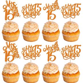 Rsstarxi 1 Pack Mis Quince 15 Cake Topper Glitter Hello 15 Fabulous Fifteen Cake Pick Cheers to 15 Years Cake Decorations for Happy 15th Birthday Anniversary Party Supplies Pink