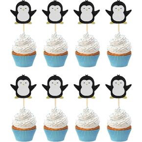 Penguin Cupcake Toppers ، Penguin Baby Shower Party Decorations ، Kids Birthday Party Cupcake Picks ، Winter OneDerland Party Supplies ، 12pcs