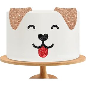 Dog Face Cake Topper, Puppy Birthday Cake Decor, Brown Glitter Puppy Dog Let's Pawty Cake Topper Set, Dog Baby Shower Cake Decoration, Pet Animal Party Supplies