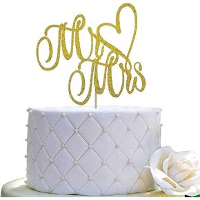 Mr and Mrs Cake Topper, Bride and Groom Sign Wedding, Engagement Cake Toppers Decorations,Double-faced Rose Gold Glitter