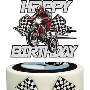 Dirt Bike Happy Birthday Cake Topper Black Red Motocross Motorcycle Racing Car Cake Decoration Extreme Sports Themed Party Supplies For Boys Men