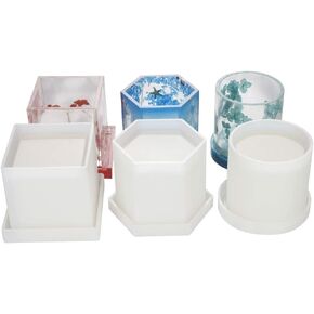 6 Pack 3 Pack Big DIY Planter Pot Mold, Hexagon, Cube and Cylinder Resin Mold, 3 Pack Coaster Silicone Mold, Round, Square, Hexagon, Square Silicone Molds, DIY Flower Pot Molds, Pen Holder molds