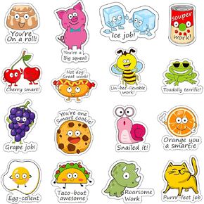 Clabby 400 Pieces Punny Rewards Stickers Motivational Inspiration Positive Accents Words Animal Stickers for Kids Teacher School Classroom