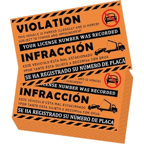 5 x 8 inch Bilingual Parking Violation Stickers Violation Labels with Permanent Adhesive Vehicle Illegally Parked Sticker, Hard to Remove Write-On Tickets, Fluorescent Orange Pack of 50 Labels