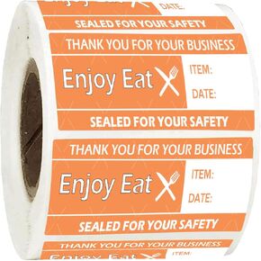 Tamper-Evident Sealed Freshness Labels 1 x 3 Inch Enjoy Eat Food Delivery Tamper Evident Stickers Freshness Labels for Safe Food Delivery Food Containers Bags(500Pcs/Roll)
