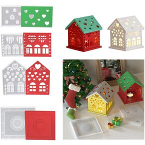 Candlestick Holder Resin Mold, 4Pcs 3D House Candlestick Epoxy Resin Mold, Light Stand DIY Candle Holder Gypsum Molds Home Concrete Resin Craft Christmas Decorations (Openwork Heart House)