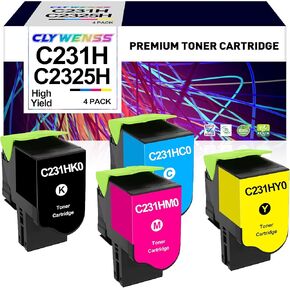 C2325H C2325 Toner Cartridge High Yield Replacement for Lexmark C231HK0 C231HC0 C231HM0 C231HY0 for Lexmark C2325 MC2325 C2425 MC2425 MC2535 MC2640 Printer (BK/C/M/Y, 4-Pack)