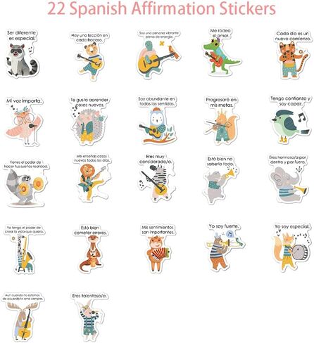 الملصقات الإنجليزية ثنائية اللغة الإسبانية للطفل الابتدائي قبل K | تعلم الملصقات للصف ، والمعلم ، والأطفال ، والطلاب | حيوانات الأبجدية والألوان والتأكيد والعبارة اليومية (102pc) in Kuwait