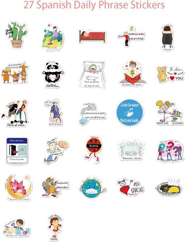 Spanish English Bilingual Stickers for Elementary Toddler Pre-k | Learning Stickers for Class,Teacher,Kids,Students | Alphabet Animals, Colors, Affirmation and Daily Phrase (102pc) in Kuwait