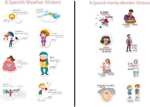 Spanish English Bilingual Stickers for Elementary Toddler Pre-k | Learning Stickers for Class,Teacher,Kids,Students | Alphabet Animals, Colors, Affirmation and Daily Phrase (102pc) in Kuwait