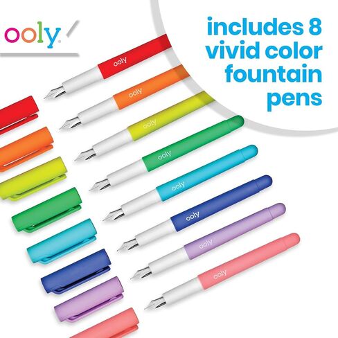 Ooly Color Write Colorful Fountain Pens, Pack of 8 Colored Ink Fountain Pens that Use Refillable Ink Cartridges, Fine Tip for Calligraphy Drawing, Handlettering in Saudi Arabia