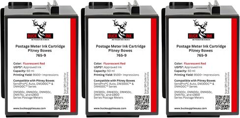 Buck PB 765-9 Replacement Fluorescent Red Ink Cartridge (50ml) for SendPro C, SendPro+ Compatible with DM300C, DM400C, DM450C, DM475C, & G900 Series Postage Meters in Saudi Arabia