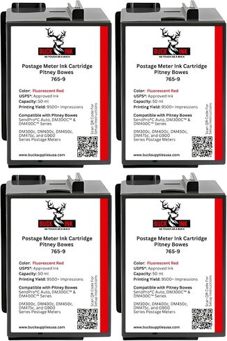 Buck PB 765-9 Replacement Fluorescent Red Ink Cartridge (50ml) for SendPro C, SendPro+ Compatible with DM300C, DM400C, DM450C, DM475C, & G900 Series Postage Meters in Saudi Arabia