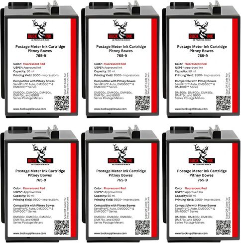 Buck PB 765-9 Replacement Fluorescent Red Ink Cartridge (50ml) for SendPro C, SendPro+ Compatible with DM300C, DM400C, DM450C, DM475C, & G900 Series Postage Meters in Saudi Arabia