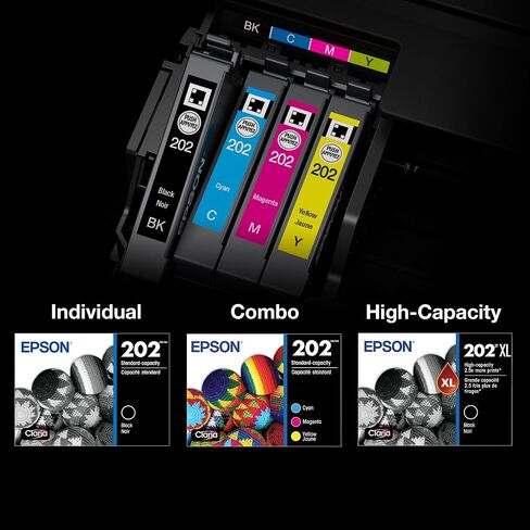 يعمل Epson 202 Claria Ink Standard Carty Cantridge (T202220-S) مع القوى العاملة WF-2860 ، التعبير XP-5100 in Kuwait