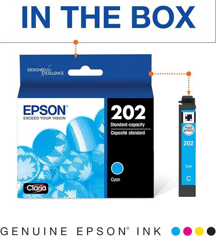يعمل Epson 202 Claria Ink Standard Carty Cantridge (T202220-S) مع القوى العاملة WF-2860 ، التعبير XP-5100 in Kuwait